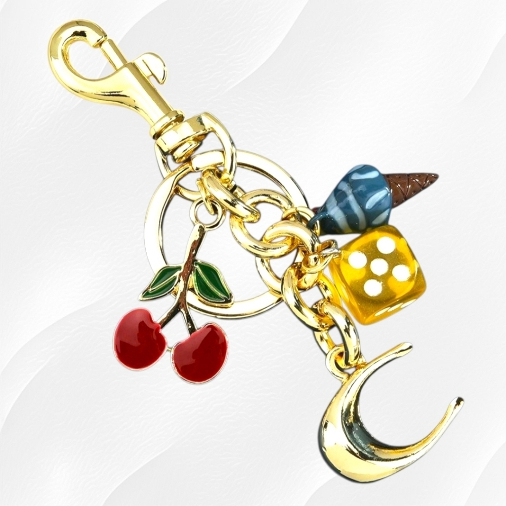 Fashion Inspired C charm With Ice Cream Cone, Cherry, Dice Charms